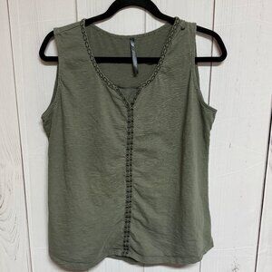 KÜHL Shay Tank Top Women’s L Sage Green Organic Cotton Embroidered EUC